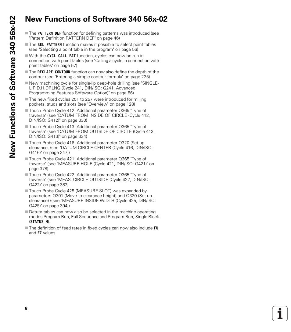 New functions of software 340 56x-02 | HEIDENHAIN TNC 620 (340 56x-03) Cycle programming User Manual | Page 8 / 459
