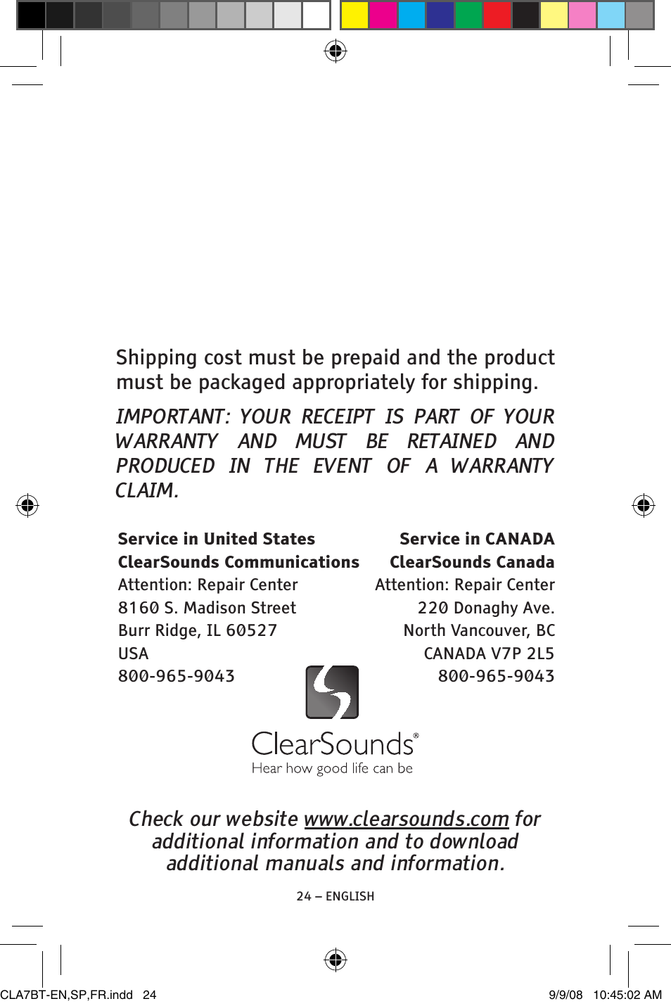 ClearSounds V808 User Manual | Page 24 / 76