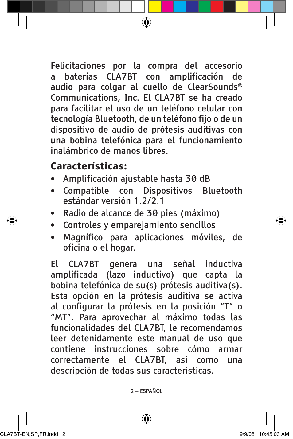 Características | ClearSounds V808 User Manual | Page 26 / 76