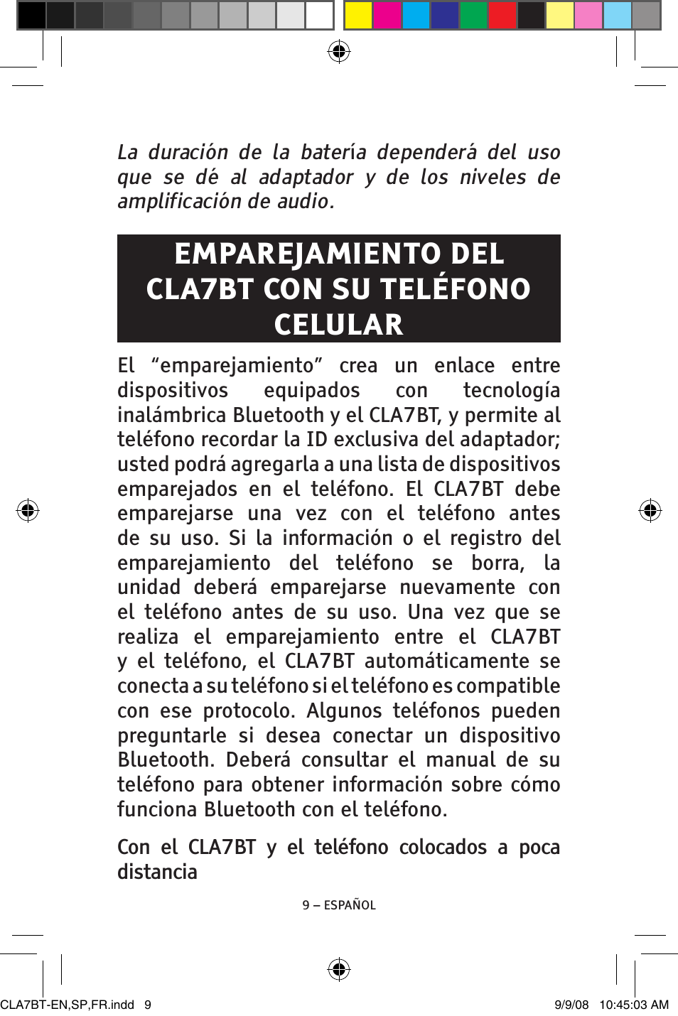 Emparejamiento del cla7bt con su teléfono celular | ClearSounds V808 User Manual | Page 33 / 76