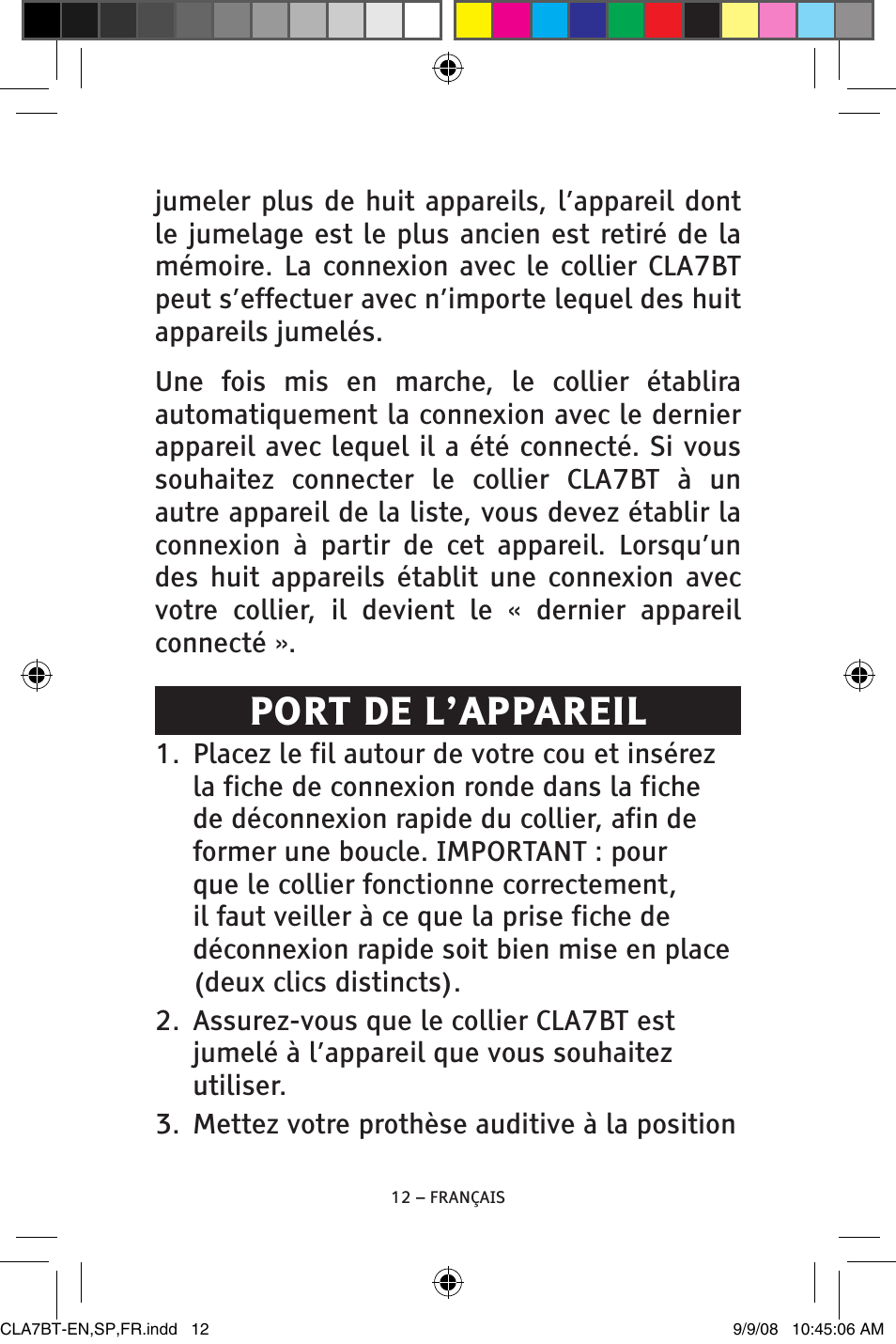 Port de l’appareil | ClearSounds V808 User Manual | Page 62 / 76