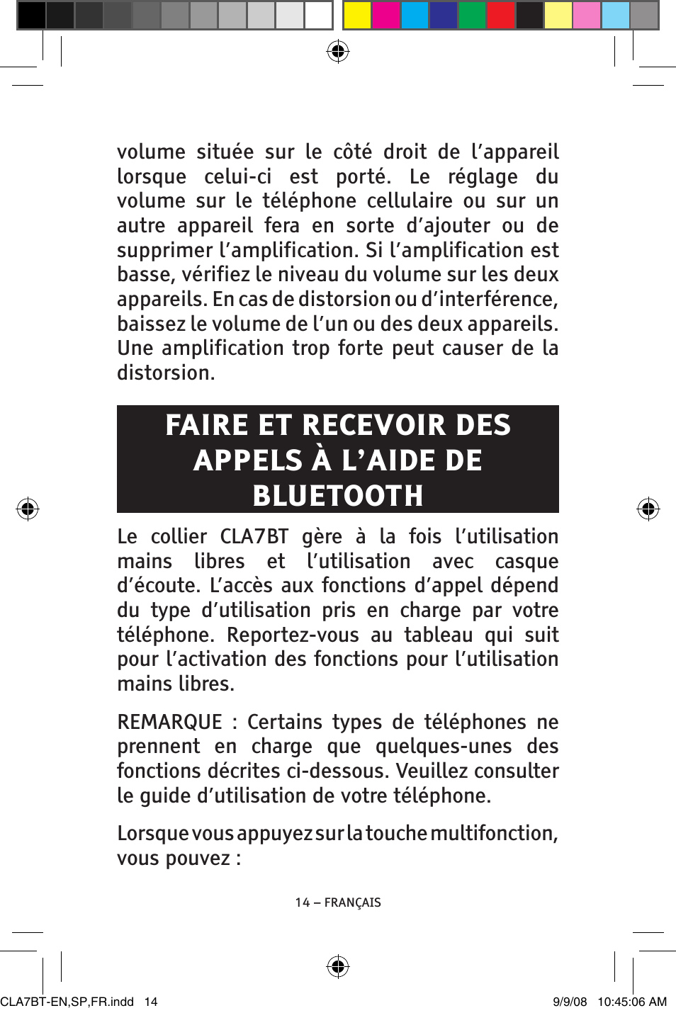 Faire et recevoir des appels à l’aide de bluetooth | ClearSounds V808 User Manual | Page 64 / 76