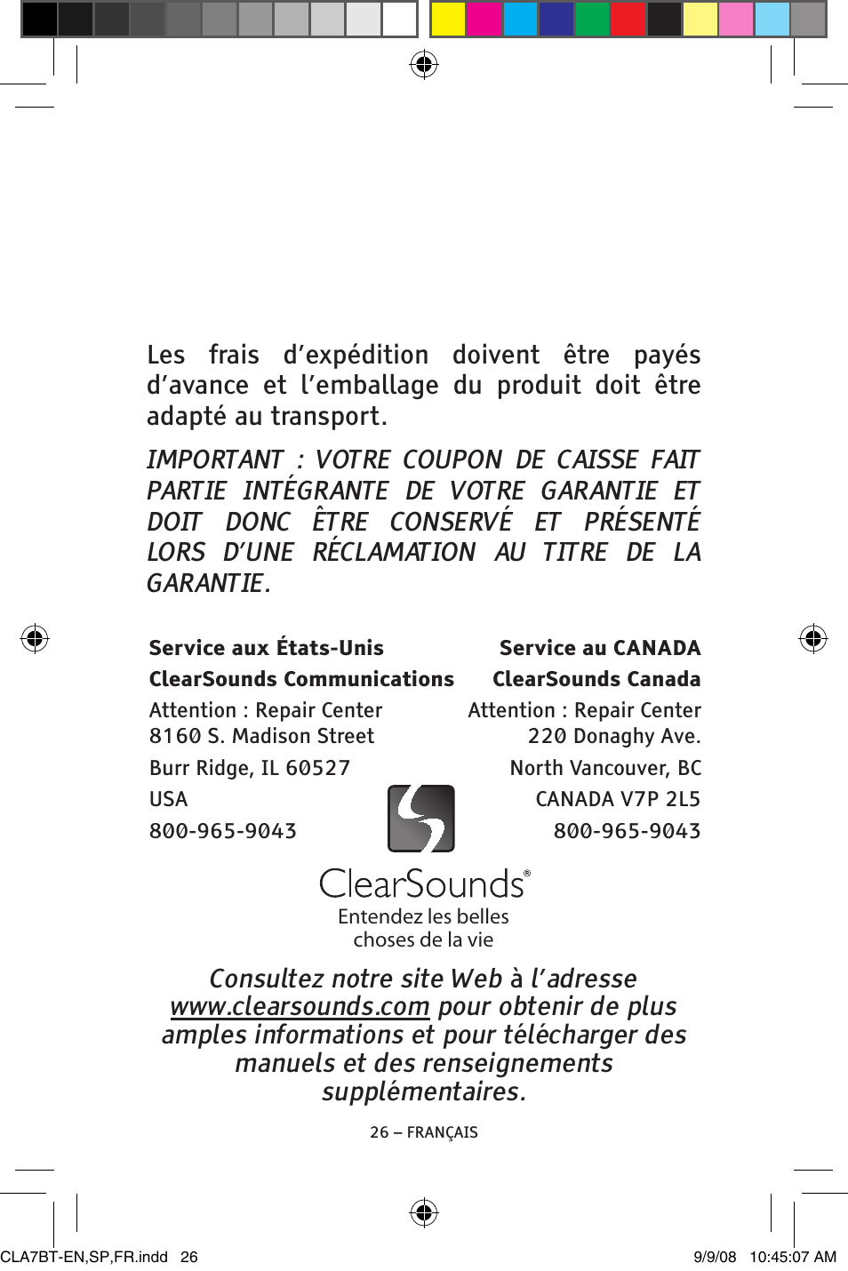 ClearSounds V808 User Manual | Page 76 / 76