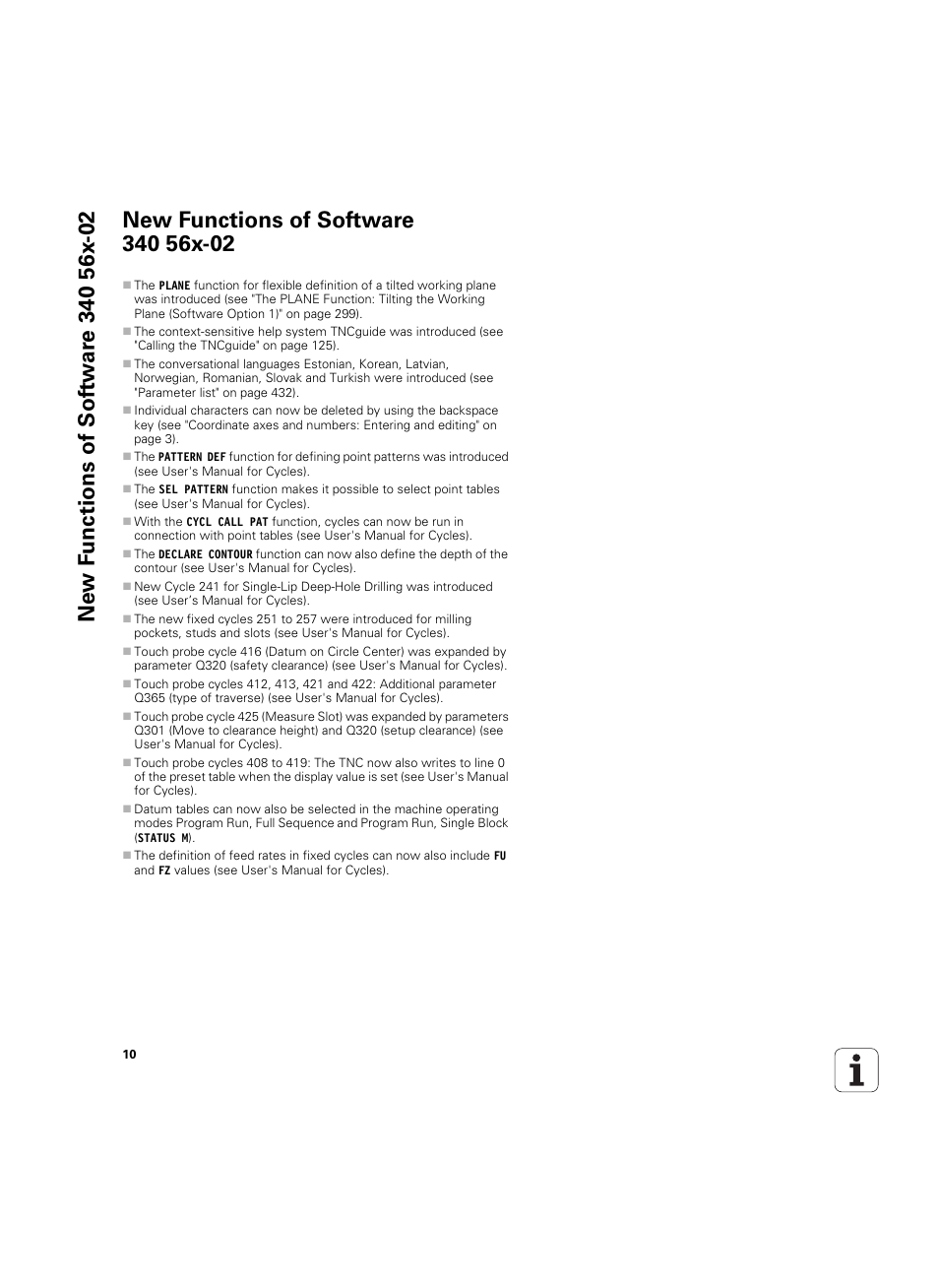 New functions of software 340 56x-02 | HEIDENHAIN TNC 620 (340 56x-03) ISO programming User Manual | Page 10 / 491