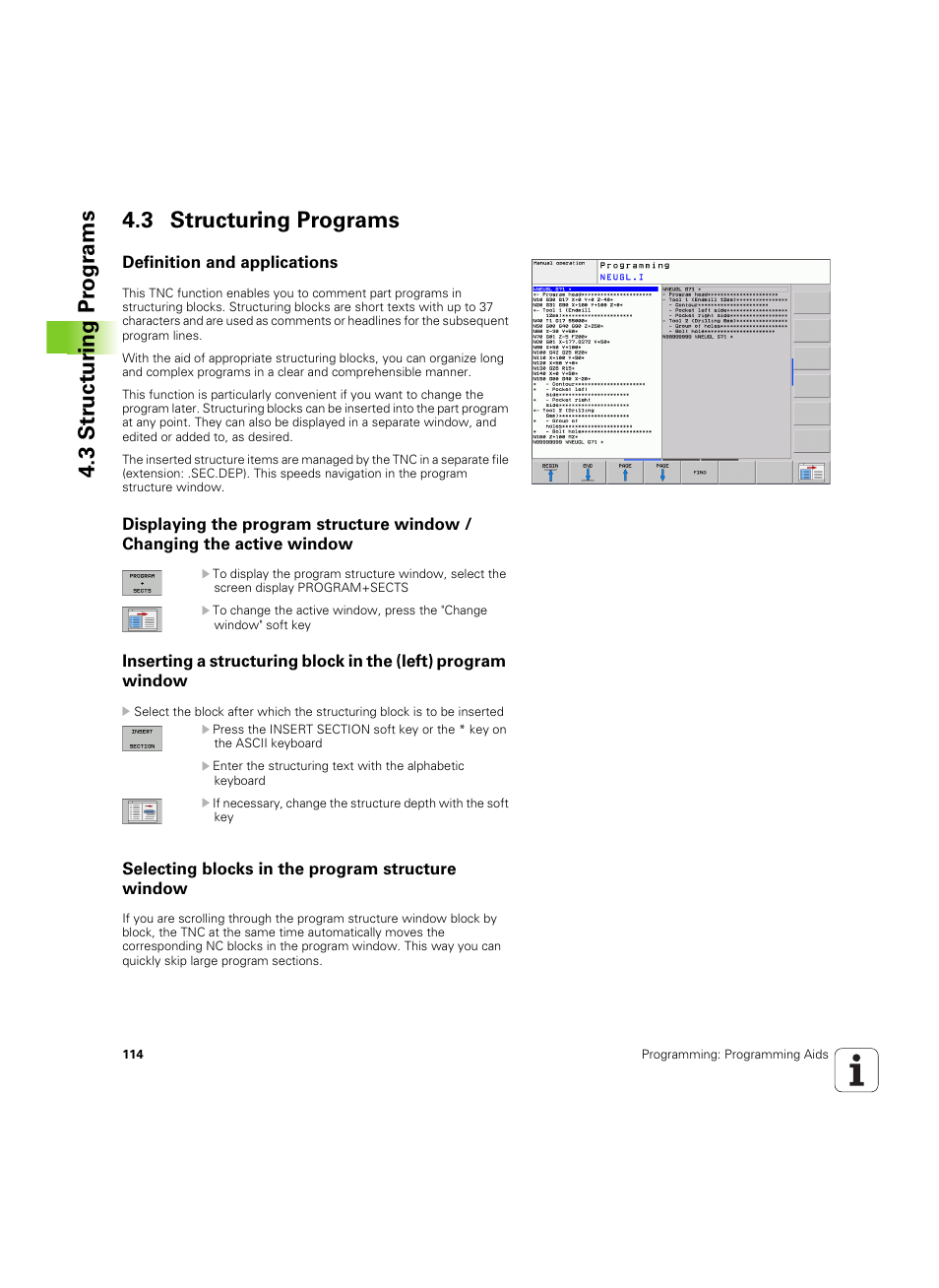3 structuring programs, Definition and applications, Selecting blocks in the program structure window | HEIDENHAIN TNC 620 (340 56x-03) ISO programming User Manual | Page 114 / 491