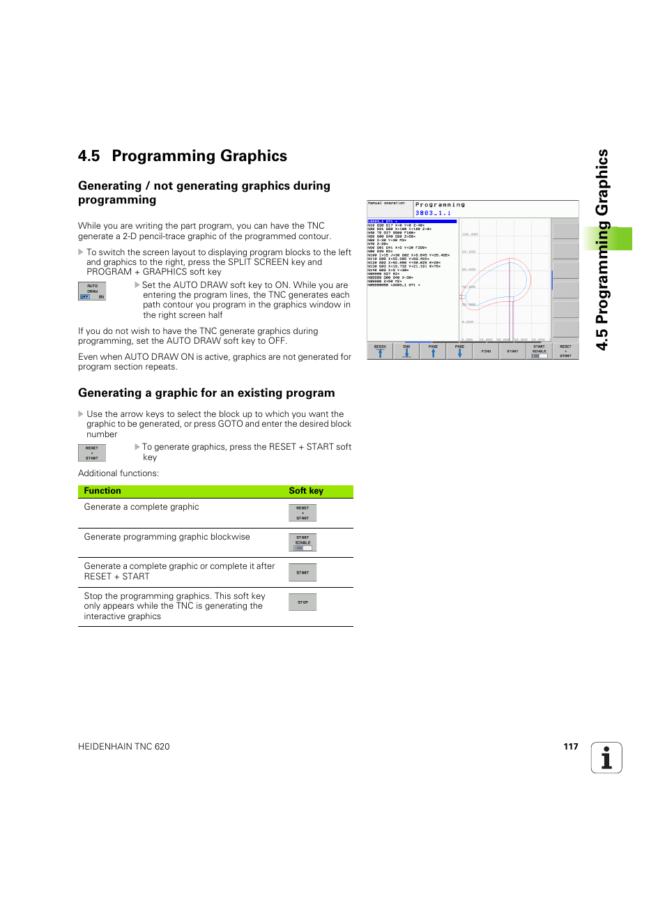 5 programming graphics, Generating a graphic for an existing program, 5 pr ogr amming gr aphics 4.5 programming graphics | HEIDENHAIN TNC 620 (340 56x-03) ISO programming User Manual | Page 117 / 491