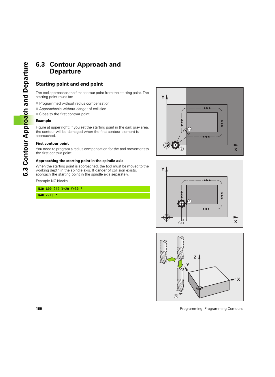 3 contour approach and departure, Starting point and end point | HEIDENHAIN TNC 620 (340 56x-03) ISO programming User Manual | Page 160 / 491