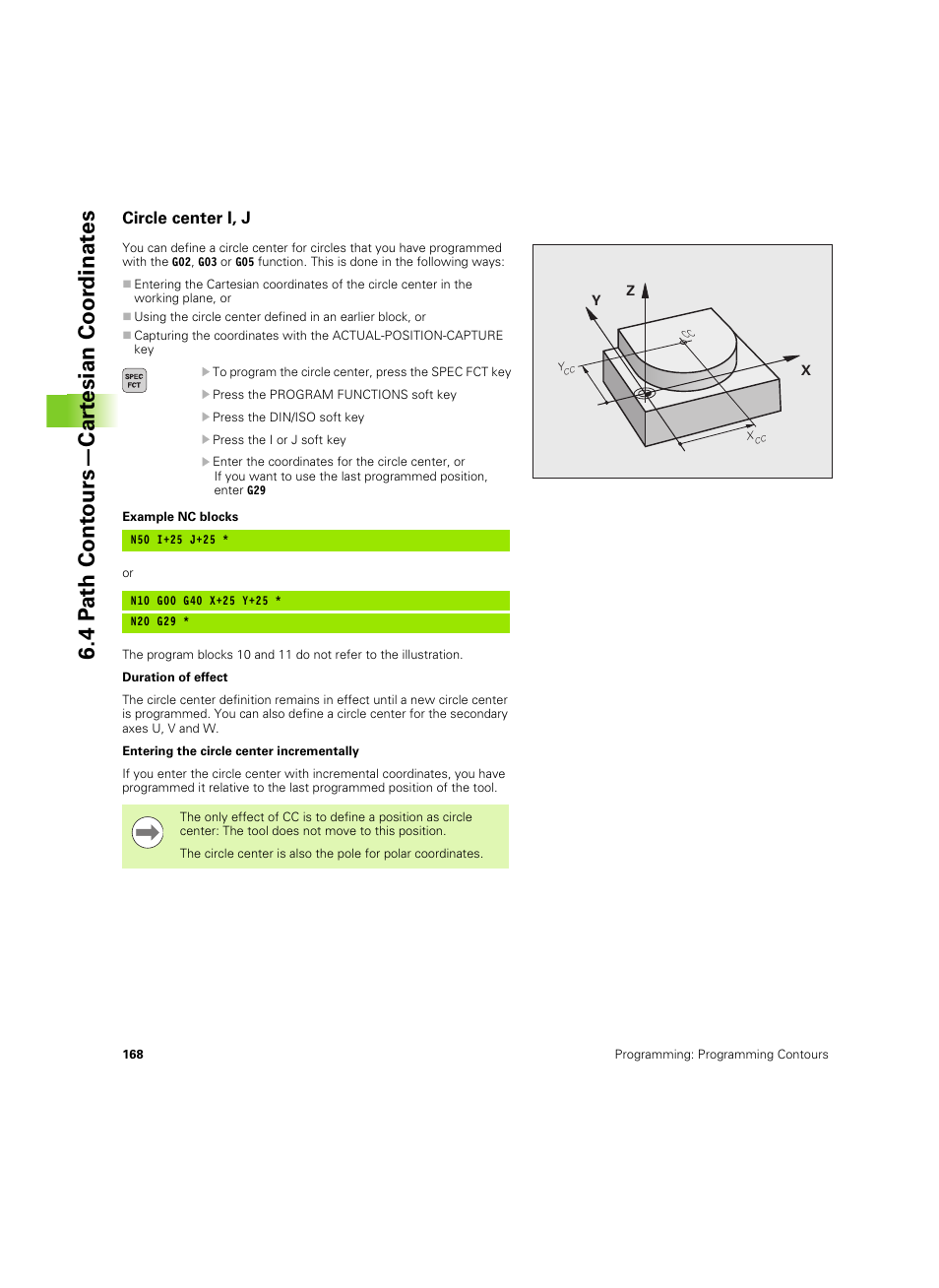 Circle center i, j, 4 p a th cont ours—car te sian coor dinat e s | HEIDENHAIN TNC 620 (340 56x-03) ISO programming User Manual | Page 168 / 491