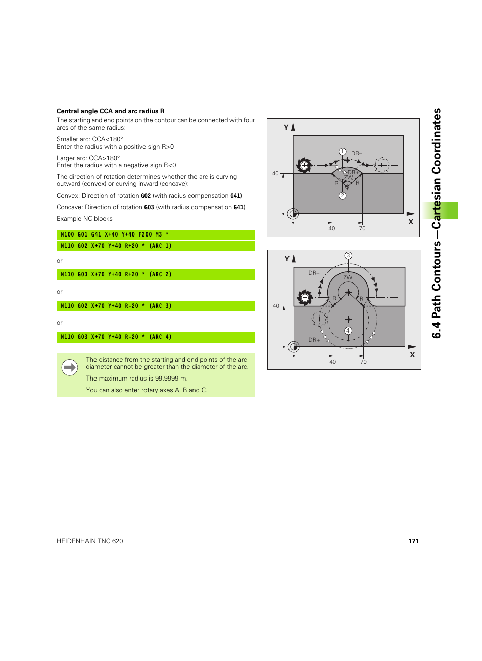 4 p a th cont ours—car te sian coor dinat e s | HEIDENHAIN TNC 620 (340 56x-03) ISO programming User Manual | Page 171 / 491