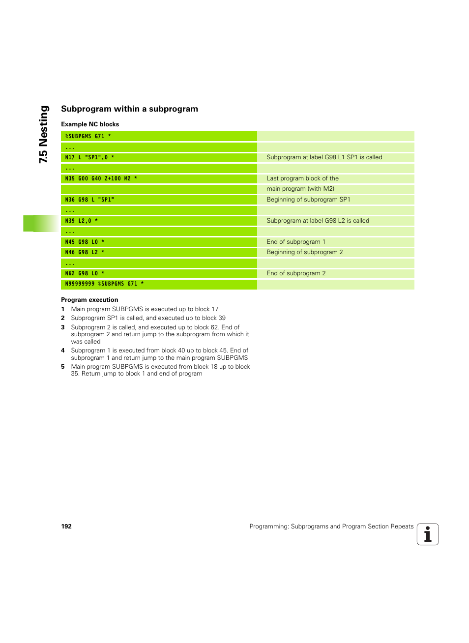 Subprogram within a subprogram, 5 nesting | HEIDENHAIN TNC 620 (340 56x-03) ISO programming User Manual | Page 192 / 491