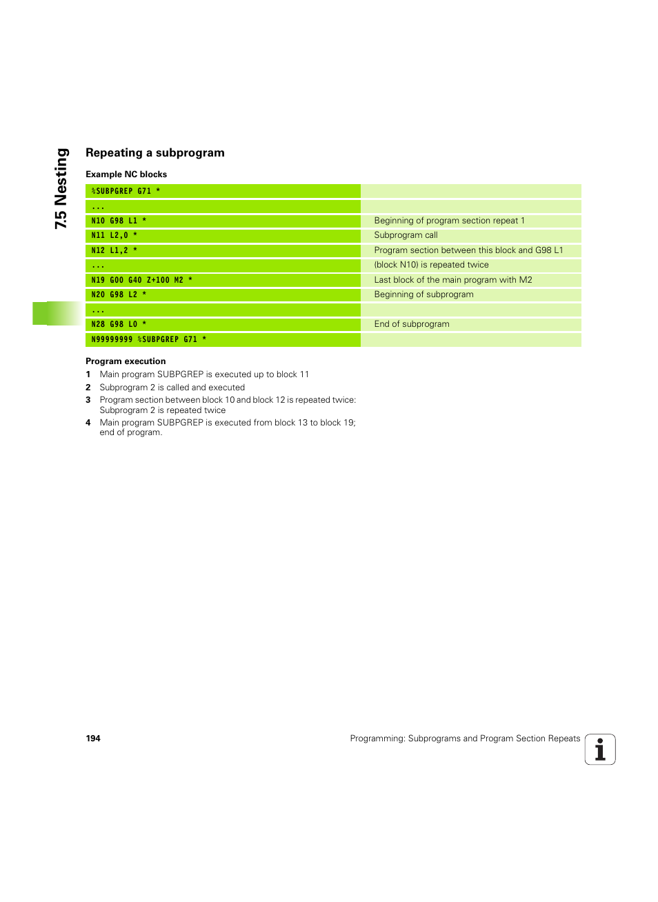 Repeating a subprogram, 5 nesting | HEIDENHAIN TNC 620 (340 56x-03) ISO programming User Manual | Page 194 / 491