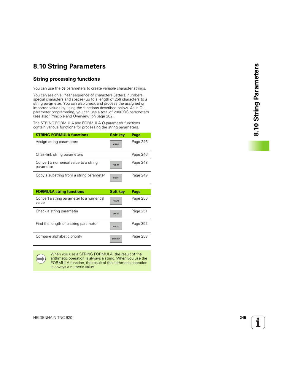 10 string parameters, String processing functions | HEIDENHAIN TNC 620 (340 56x-03) ISO programming User Manual | Page 245 / 491