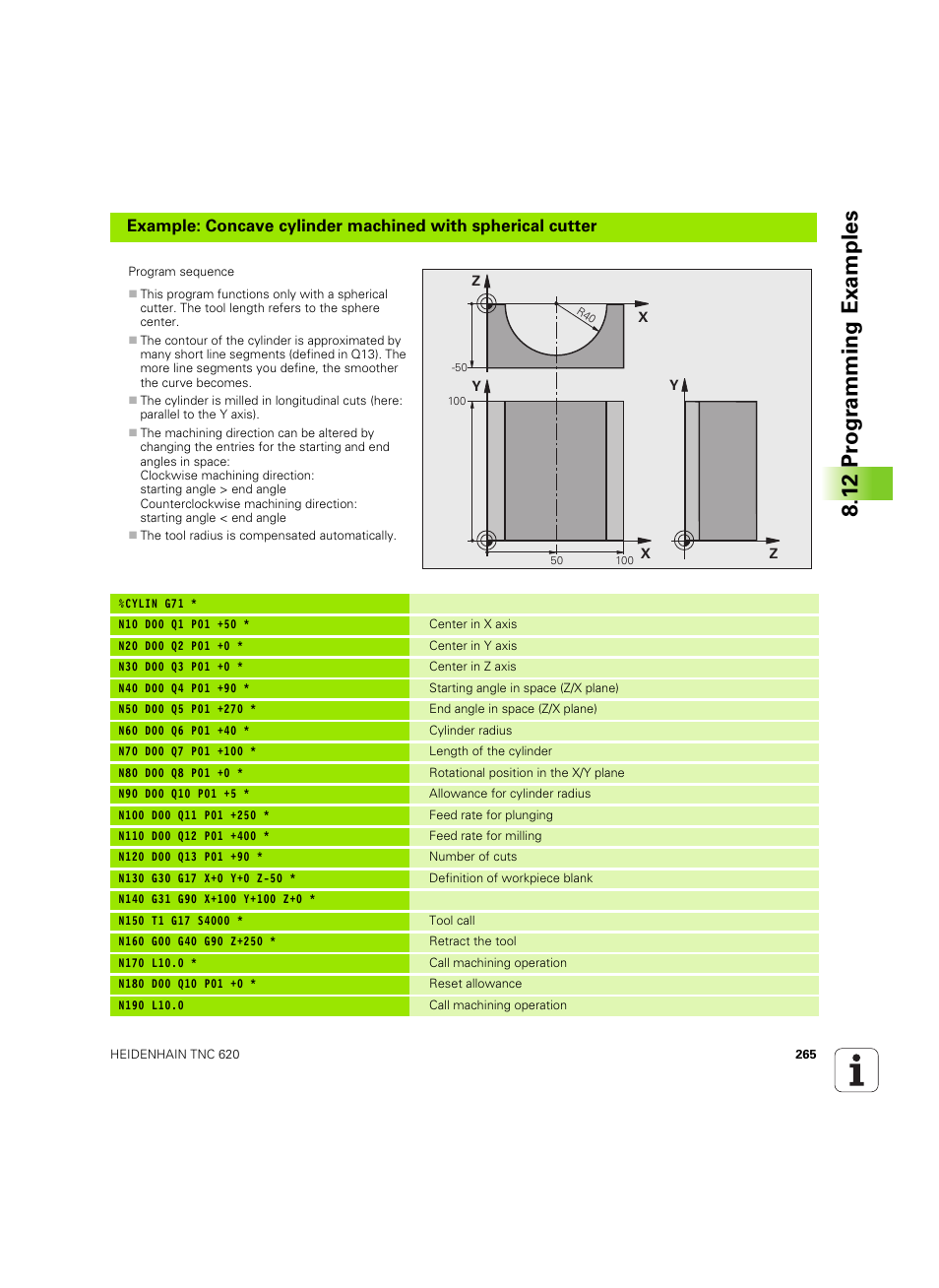 12 pr ogr amming examples | HEIDENHAIN TNC 620 (340 56x-03) ISO programming User Manual | Page 265 / 491