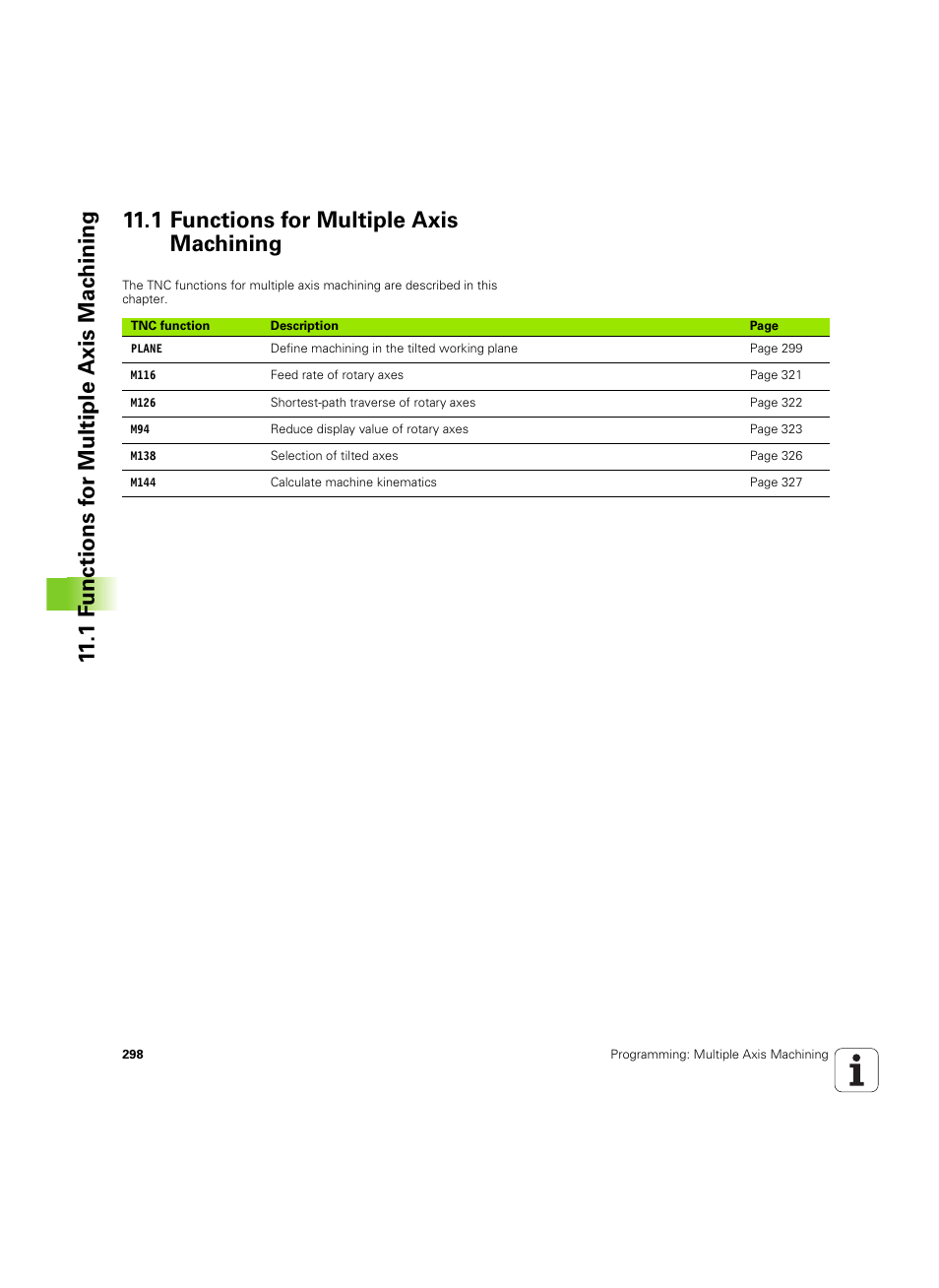 1 functions for multiple axis machining | HEIDENHAIN TNC 620 (340 56x-03) ISO programming User Manual | Page 298 / 491