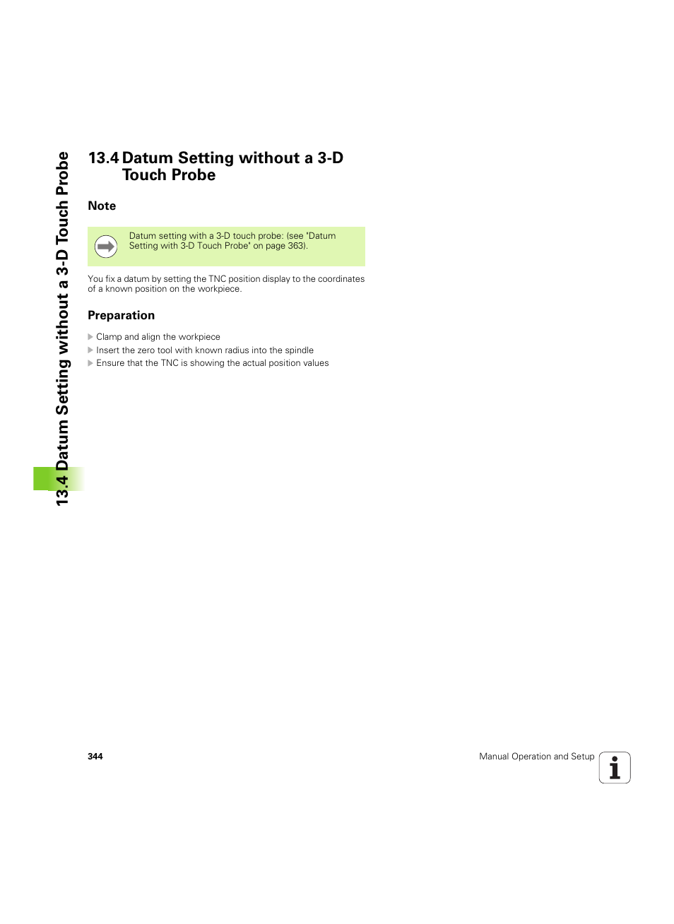 4 datum setting without a 3-d touch probe, Note, Preparation | HEIDENHAIN TNC 620 (340 56x-03) ISO programming User Manual | Page 344 / 491