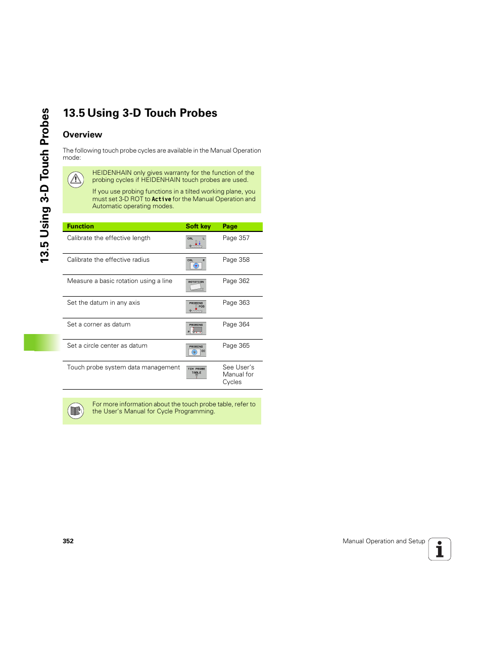 5 using 3-d touch probes, Overview | HEIDENHAIN TNC 620 (340 56x-03) ISO programming User Manual | Page 352 / 491