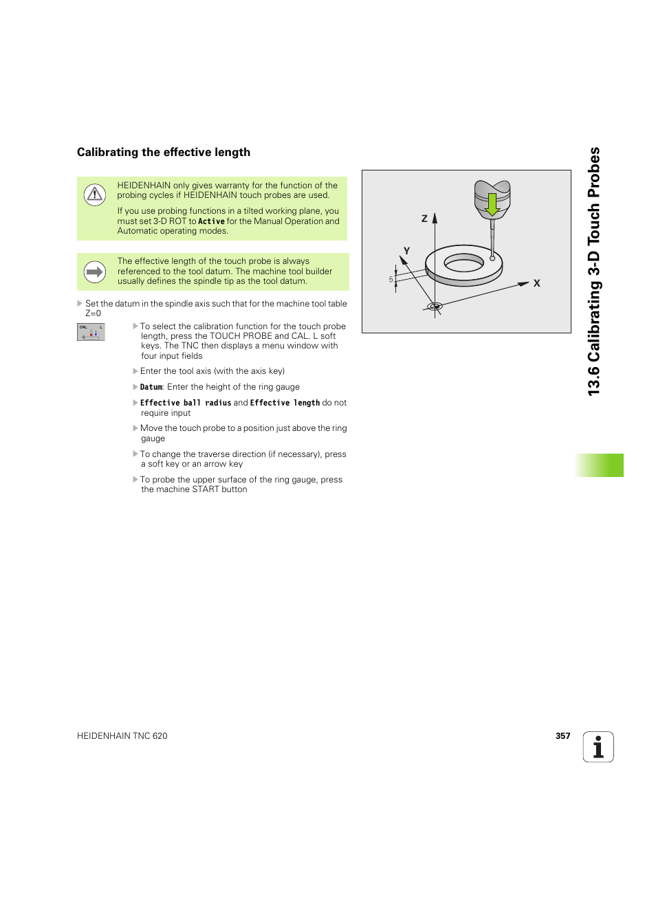 Calibrating the effective length, 6 calibr a ting 3-d t ouc h pr obes | HEIDENHAIN TNC 620 (340 56x-03) ISO programming User Manual | Page 357 / 491