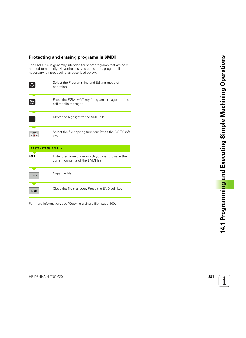 Protecting and erasing programs in $mdi | HEIDENHAIN TNC 620 (340 56x-03) ISO programming User Manual | Page 381 / 491