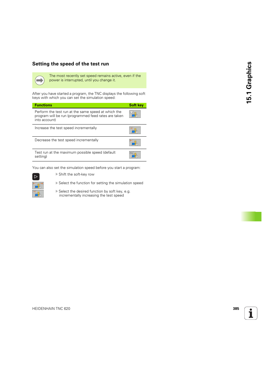 Setting the speed of the test run, 1 gr aphics | HEIDENHAIN TNC 620 (340 56x-03) ISO programming User Manual | Page 385 / 491