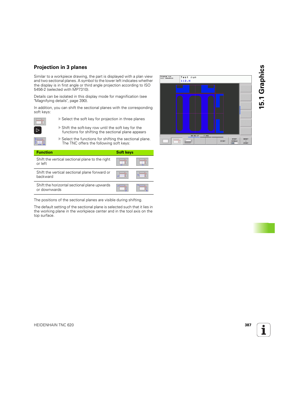 Projection in 3 planes, 1 gr aphics | HEIDENHAIN TNC 620 (340 56x-03) ISO programming User Manual | Page 387 / 491