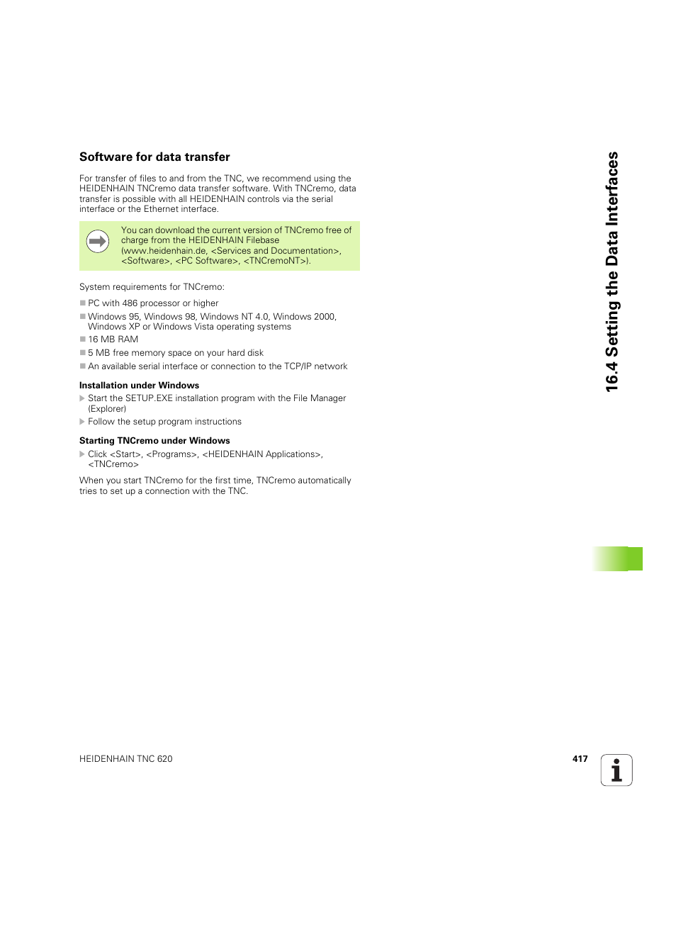 Software for data transfer, 4 set ting the d a ta int e rf aces | HEIDENHAIN TNC 620 (340 56x-03) ISO programming User Manual | Page 417 / 491
