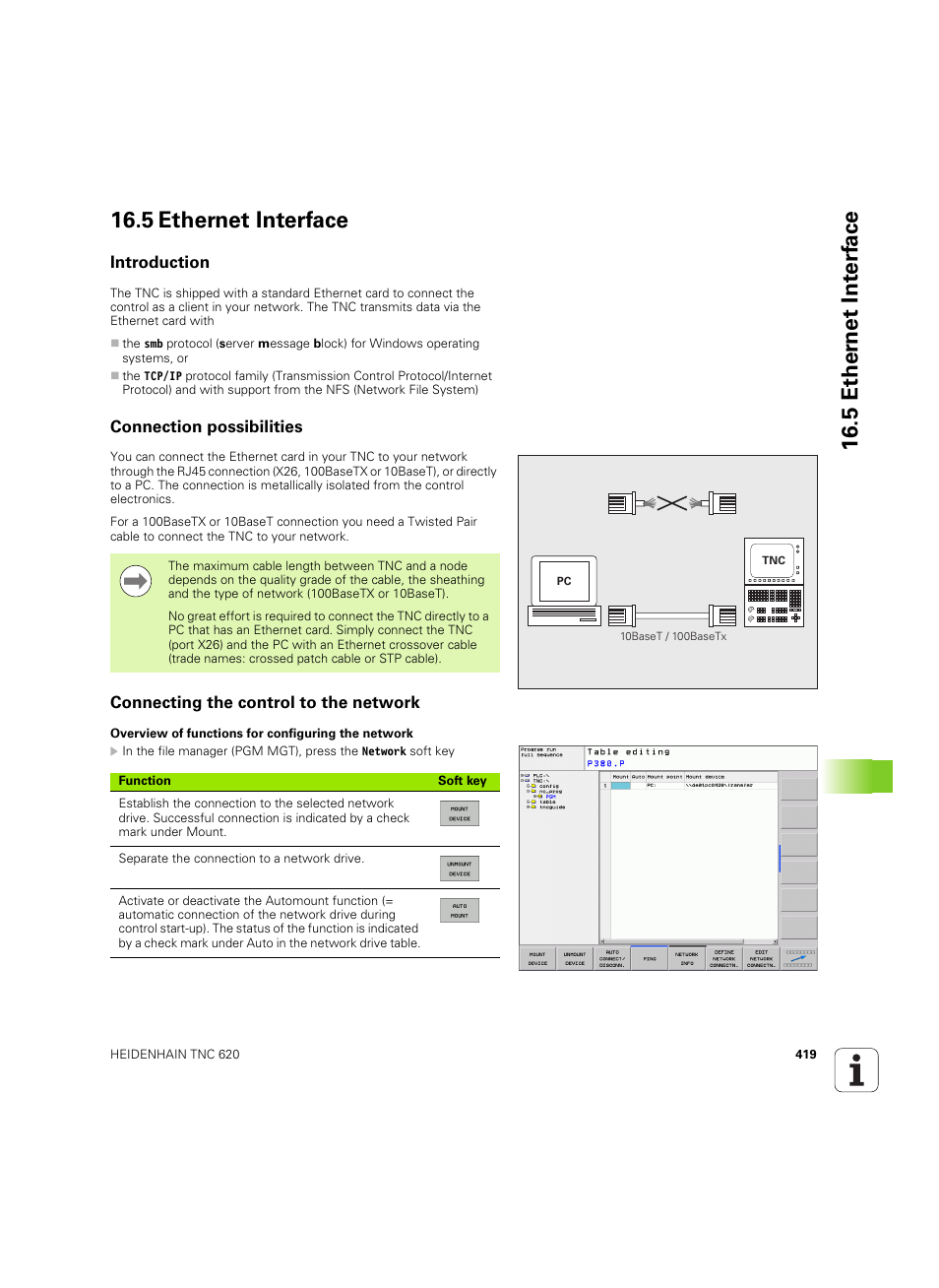 5 ethernet interface, Introduction, Connection possibilities | Connecting the control to the network, 5 ether n et int e rf ace 16.5 ethernet interface | HEIDENHAIN TNC 620 (340 56x-03) ISO programming User Manual | Page 419 / 491