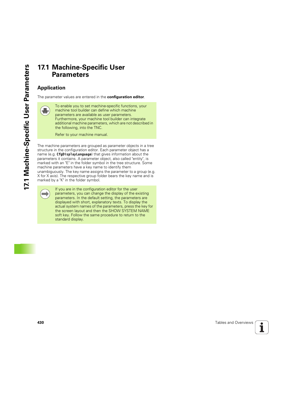 1 machine-specific user parameters, Application | HEIDENHAIN TNC 620 (340 56x-03) ISO programming User Manual | Page 430 / 491