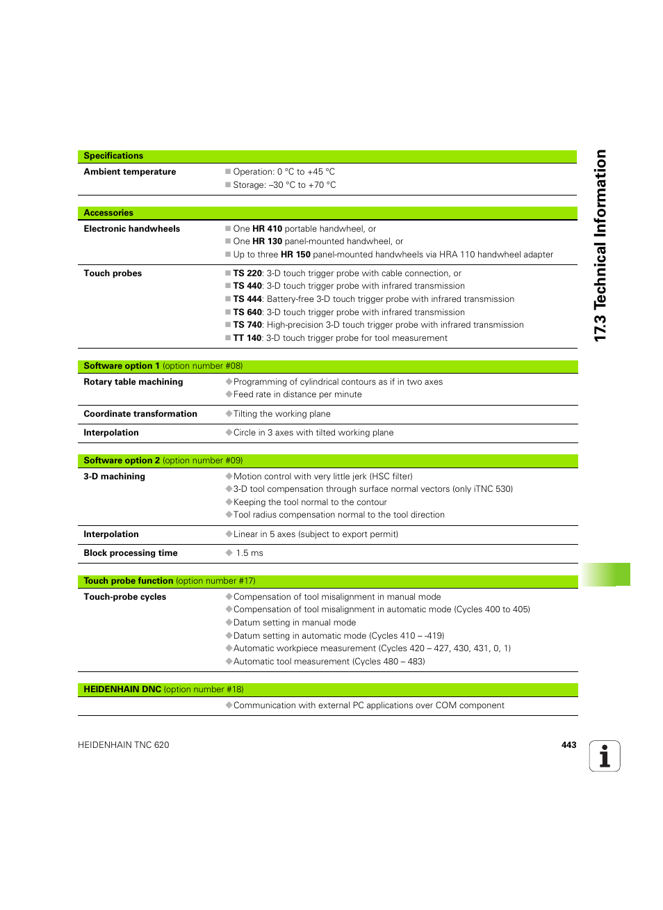 3 t ec hnical inf o rm ation | HEIDENHAIN TNC 620 (340 56x-03) ISO programming User Manual | Page 443 / 491