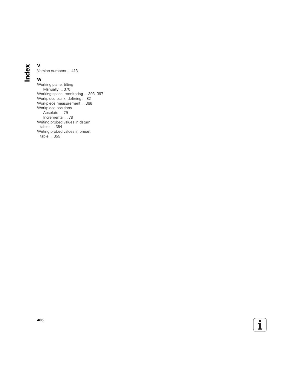 Index | HEIDENHAIN TNC 620 (340 56x-03) ISO programming User Manual | Page 486 / 491
