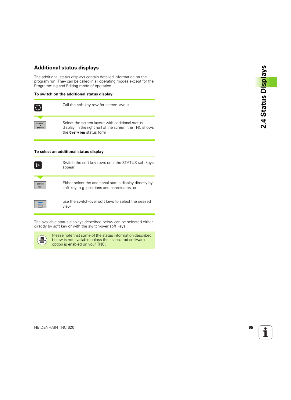 Additional status displays, 4 stat us displa ys | HEIDENHAIN TNC 620 (340 56x-03) ISO programming User Manual | Page 65 / 491