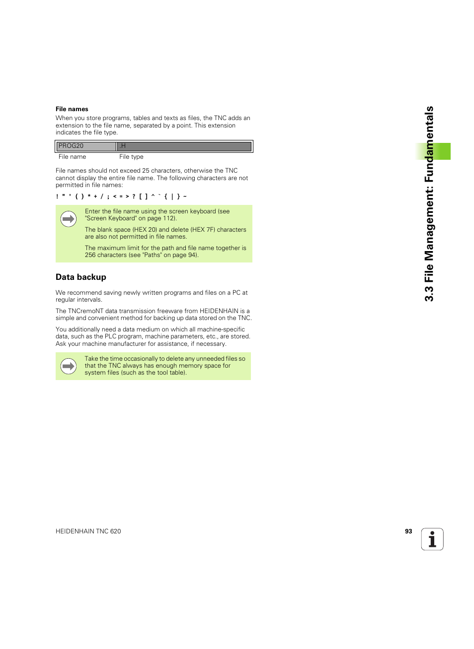 Data backup, 3 file manag e ment: f undamentals | HEIDENHAIN TNC 620 (340 56x-03) ISO programming User Manual | Page 93 / 491