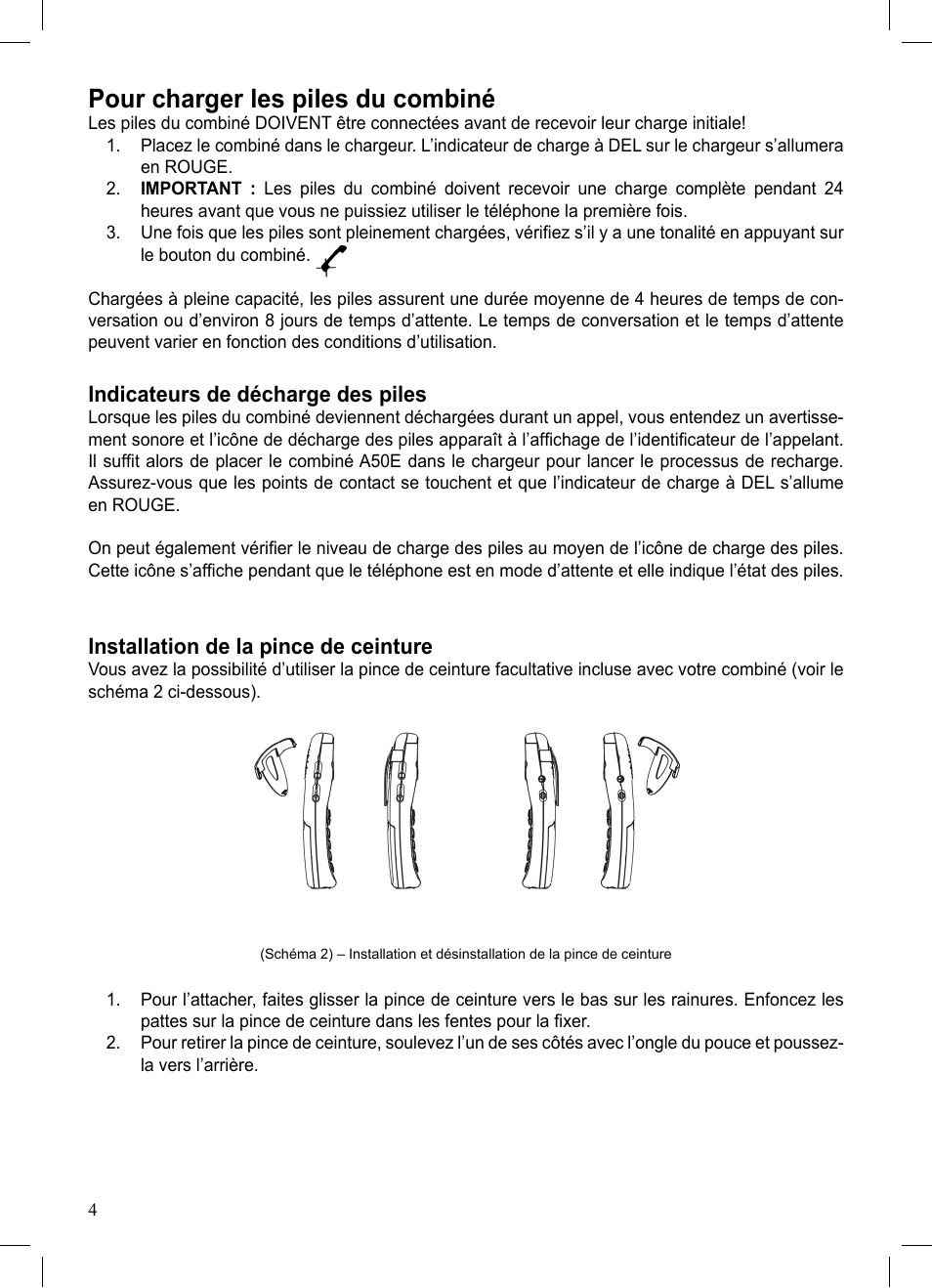 Pour charger les piles du combiné | ClearSounds A50E User Manual | Page 14 / 28