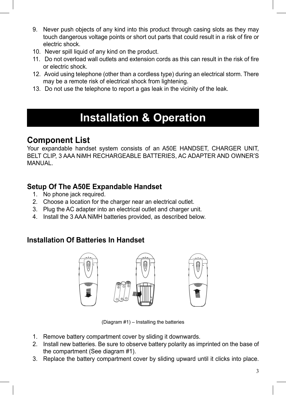 Installation & operation, Component list | ClearSounds A50E User Manual | Page 3 / 28