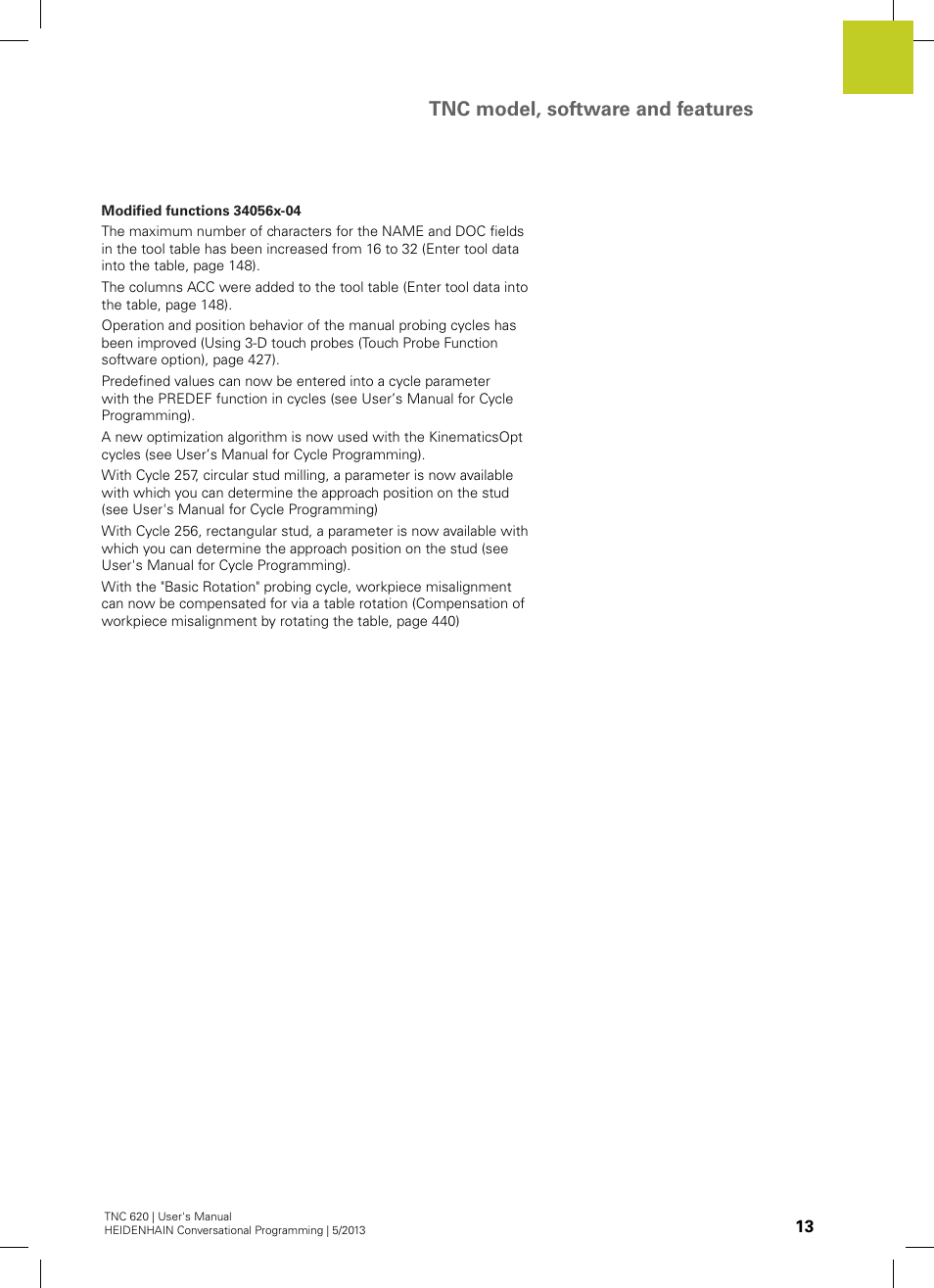 Tnc model, software and features | HEIDENHAIN TNC 620 (34056x-04) User Manual | Page 13 / 570
