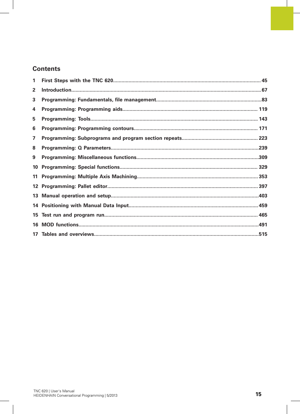 HEIDENHAIN TNC 620 (34056x-04) User Manual | Page 15 / 570