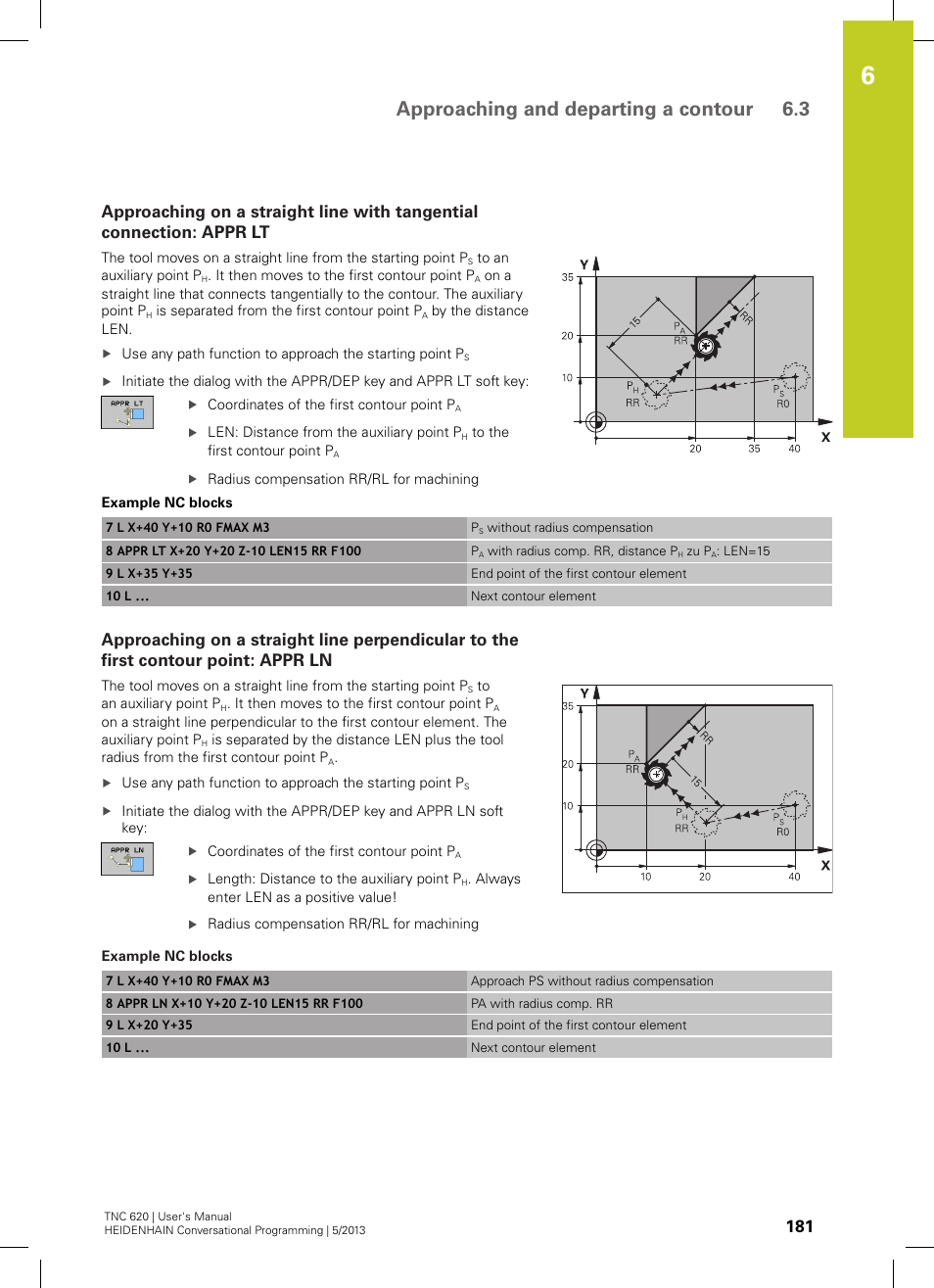 Approaching and departing a contour 6.3 | HEIDENHAIN TNC 620 (34056x-04) User Manual | Page 181 / 570