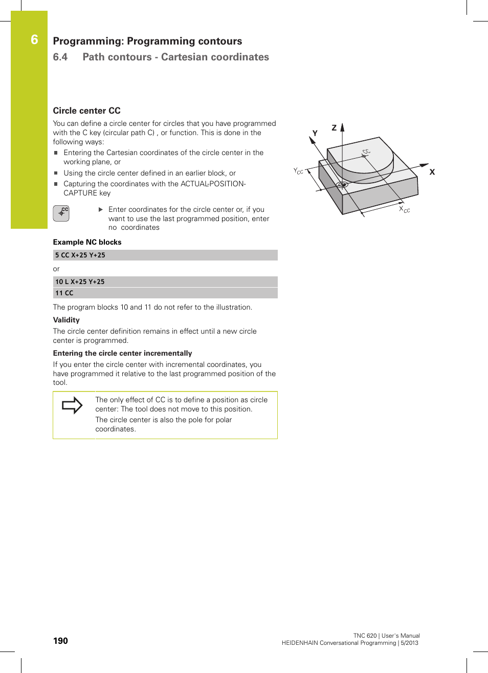 Circle center cc | HEIDENHAIN TNC 620 (34056x-04) User Manual | Page 190 / 570