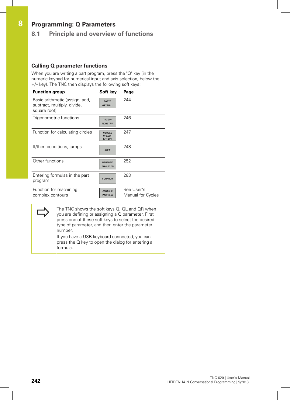 Calling q parameter functions | HEIDENHAIN TNC 620 (34056x-04) User Manual | Page 242 / 570