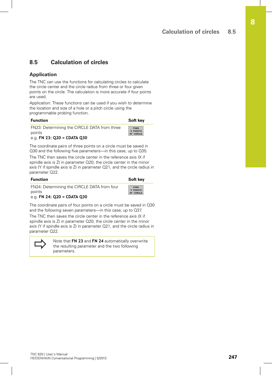 5 calculation of circles, Application, Calculation of circles | Calculation of circles 8.5 | HEIDENHAIN TNC 620 (34056x-04) User Manual | Page 247 / 570