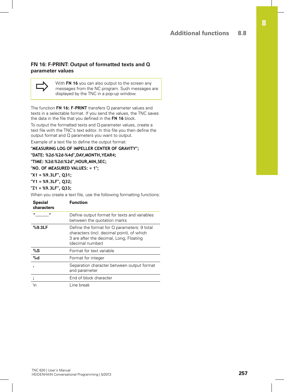 Additional functions 8.8 | HEIDENHAIN TNC 620 (34056x-04) User Manual | Page 257 / 570