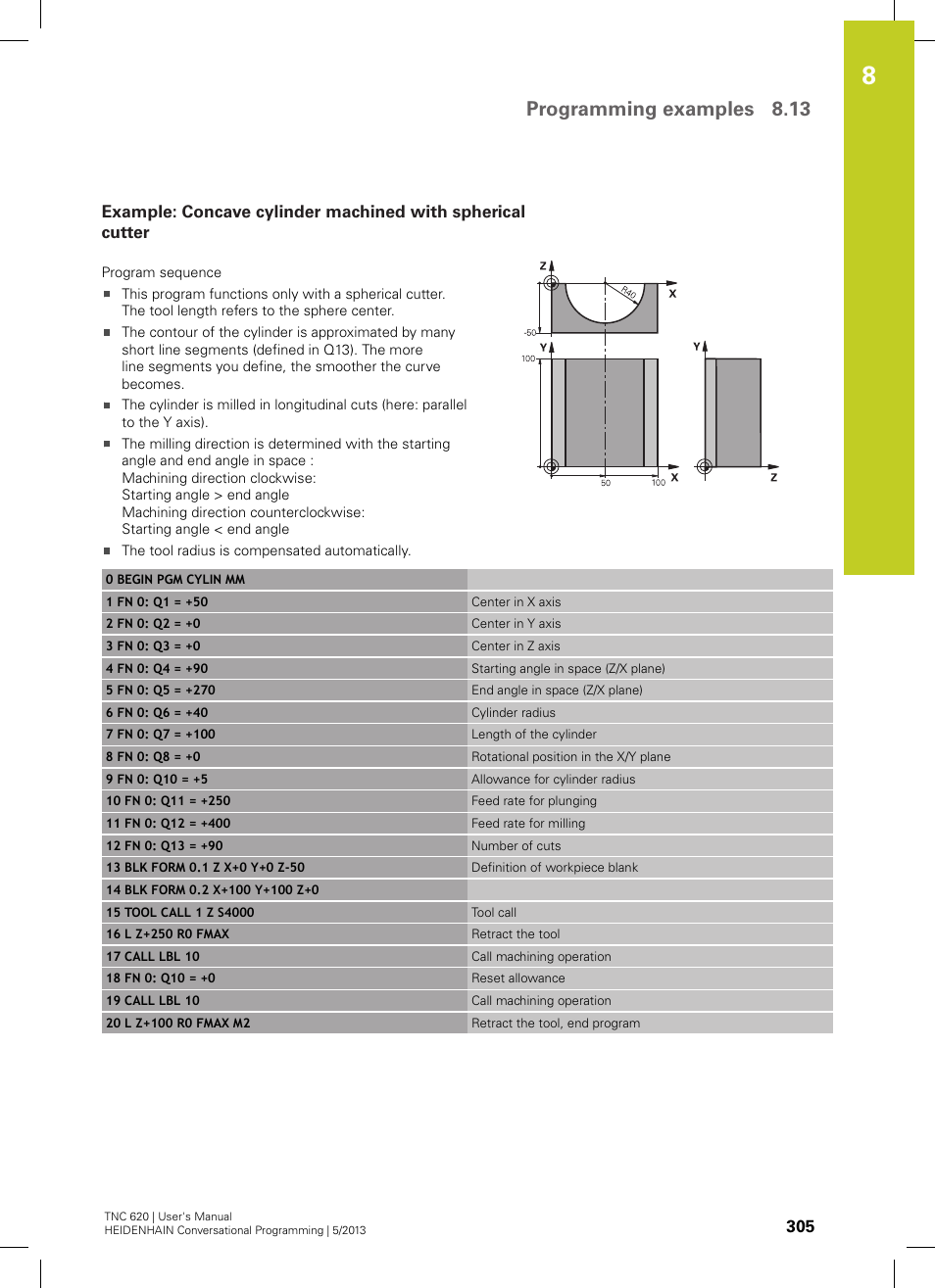 Programming examples 8.13 | HEIDENHAIN TNC 620 (34056x-04) User Manual | Page 305 / 570