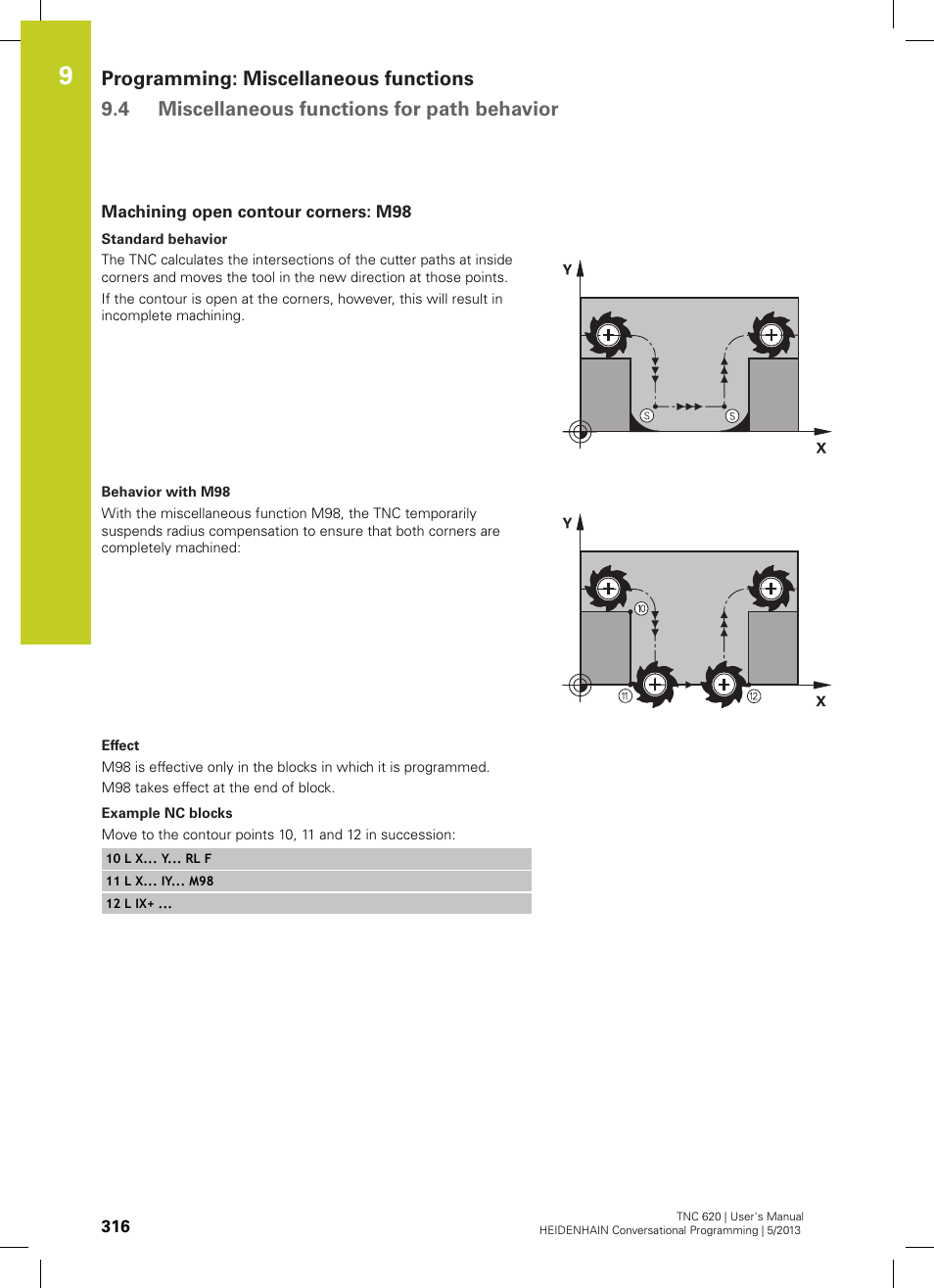 Machining open contour corners: m98 | HEIDENHAIN TNC 620 (34056x-04) User Manual | Page 316 / 570