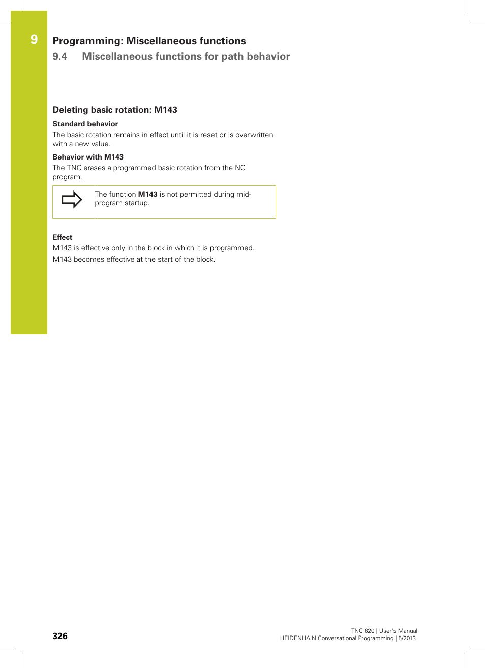Deleting basic rotation: m143 | HEIDENHAIN TNC 620 (34056x-04) User Manual | Page 326 / 570