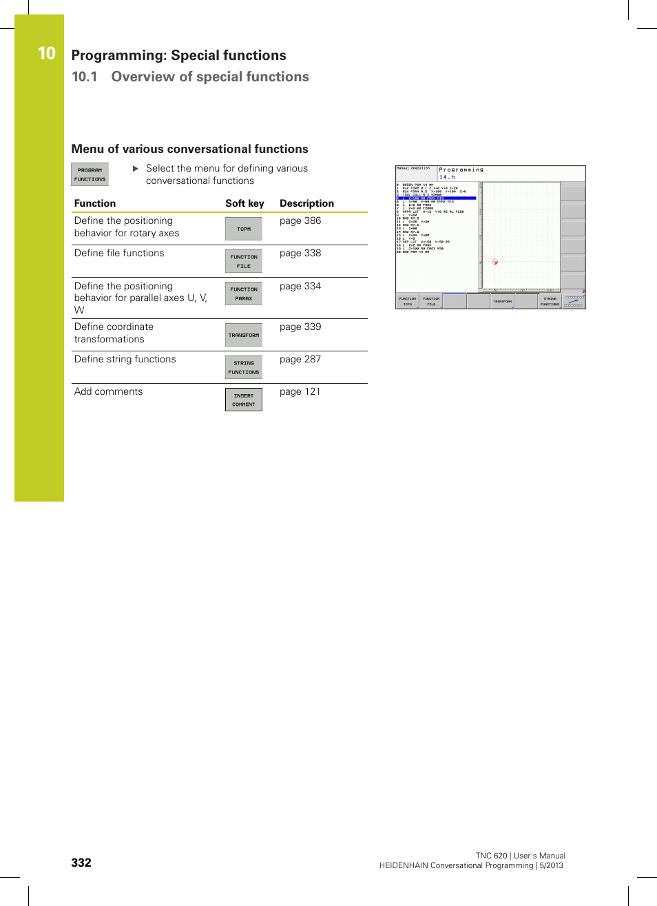 Menu of various conversational functions | HEIDENHAIN TNC 620 (34056x-04) User Manual | Page 332 / 570