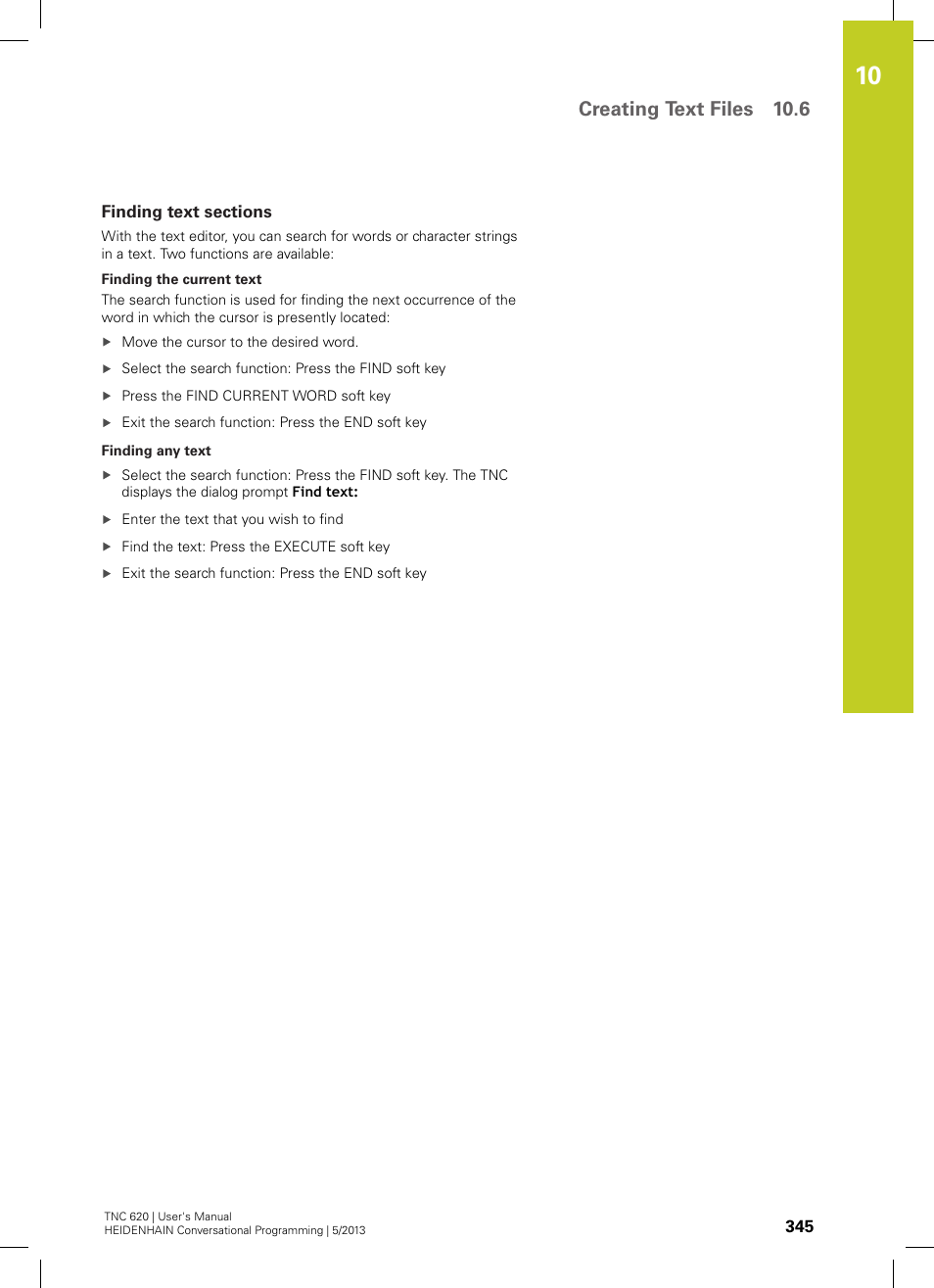 Finding text sections, Creating text files 10.6 | HEIDENHAIN TNC 620 (34056x-04) User Manual | Page 345 / 570