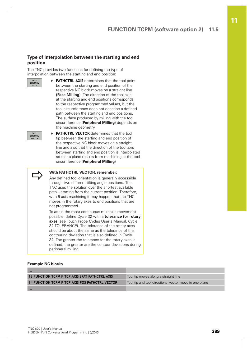 Function tcpm (software option 2) 11.5 | HEIDENHAIN TNC 620 (34056x-04) User Manual | Page 389 / 570