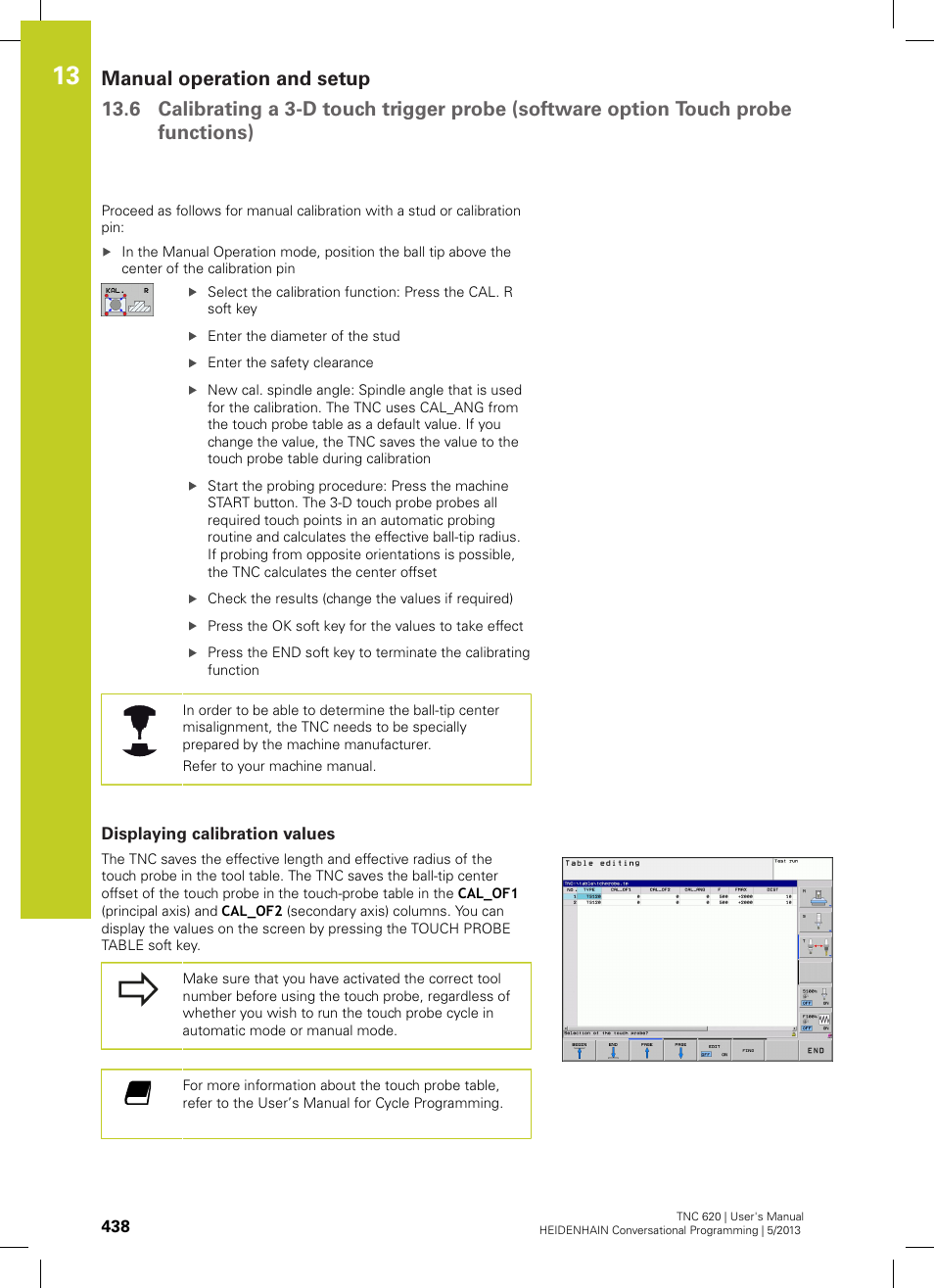 Displaying calibration values | HEIDENHAIN TNC 620 (34056x-04) User Manual | Page 438 / 570