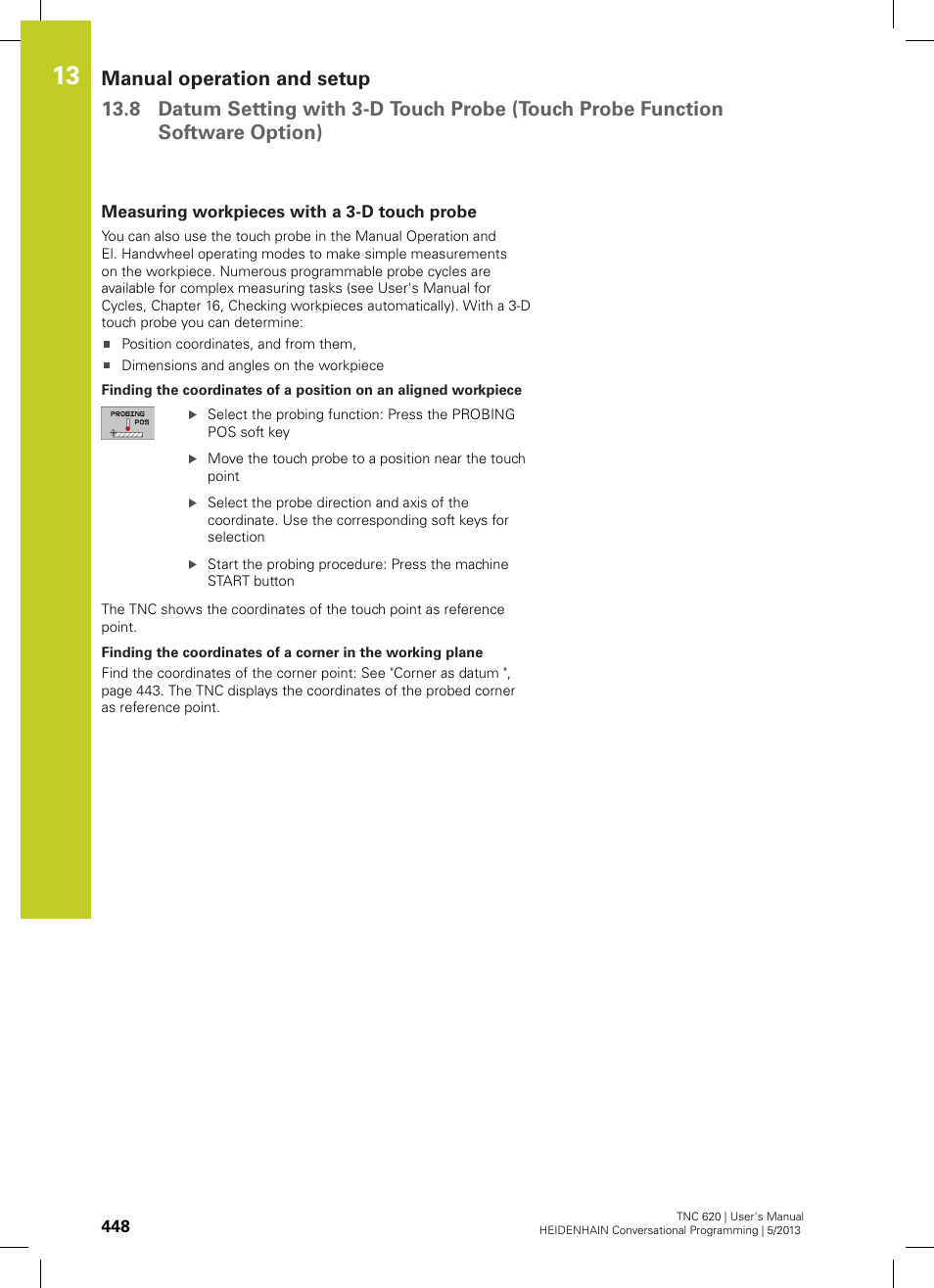 Measuring workpieces with a 3-d touch probe | HEIDENHAIN TNC 620 (34056x-04) User Manual | Page 448 / 570