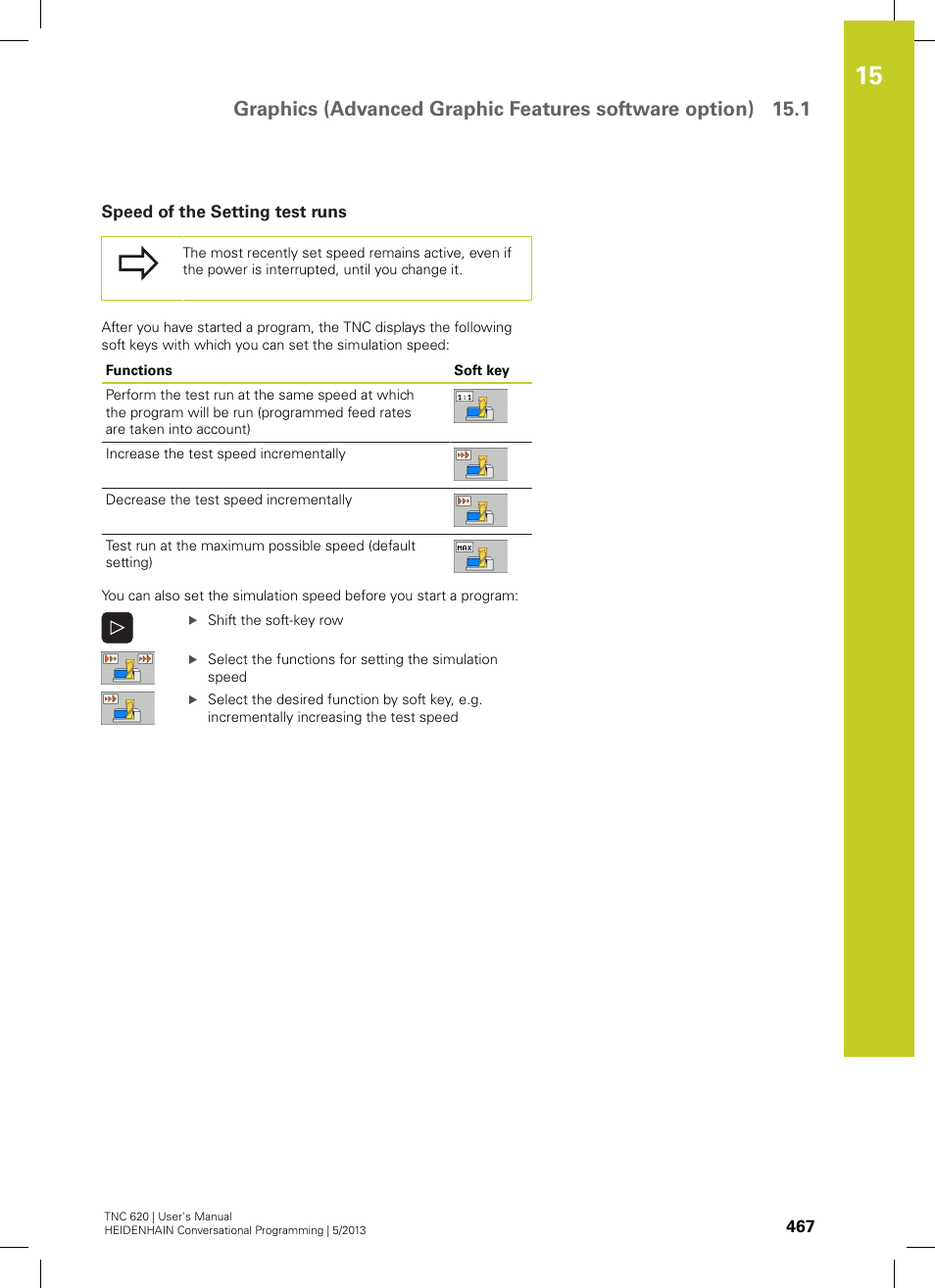 Speed of the setting test runs | HEIDENHAIN TNC 620 (34056x-04) User Manual | Page 467 / 570