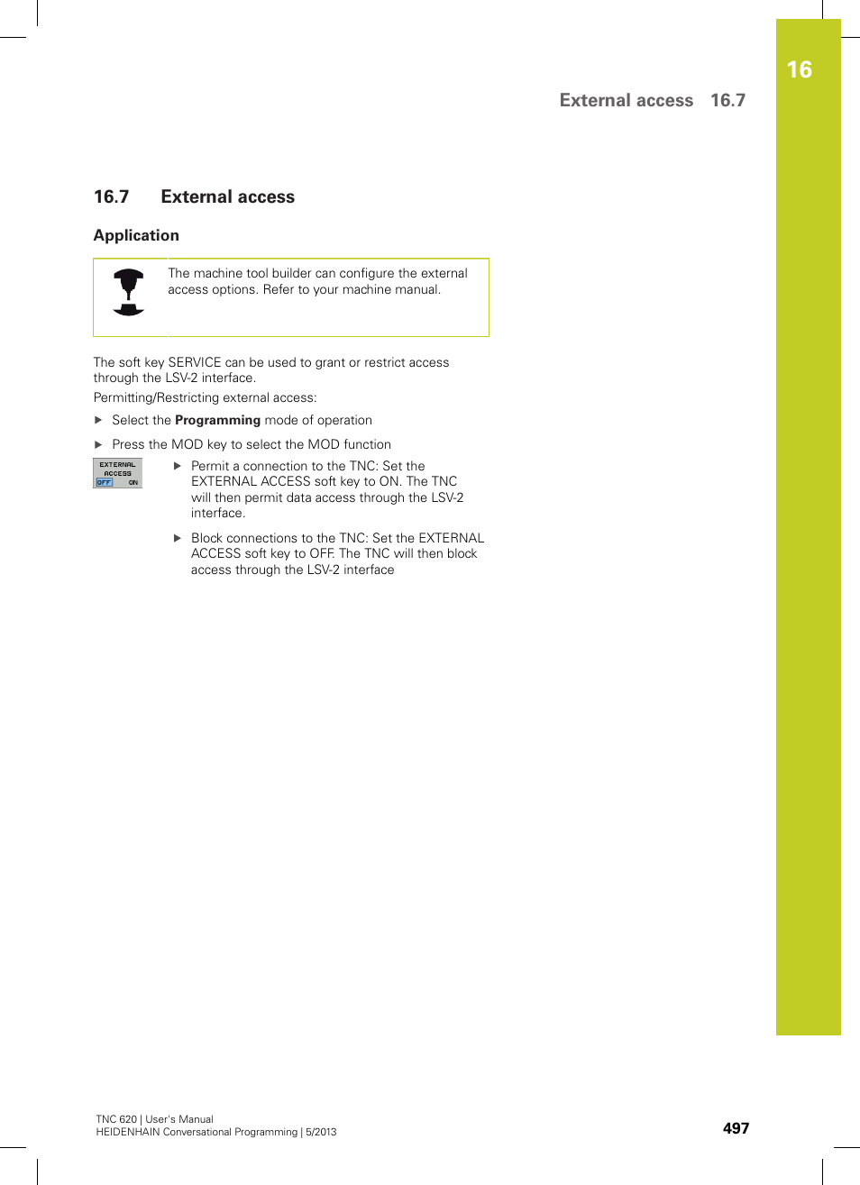 7 external access, Application, External access | External access 16.7 | HEIDENHAIN TNC 620 (34056x-04) User Manual | Page 497 / 570
